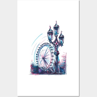 London Eye London City Skyscape Illustration Posters and Art